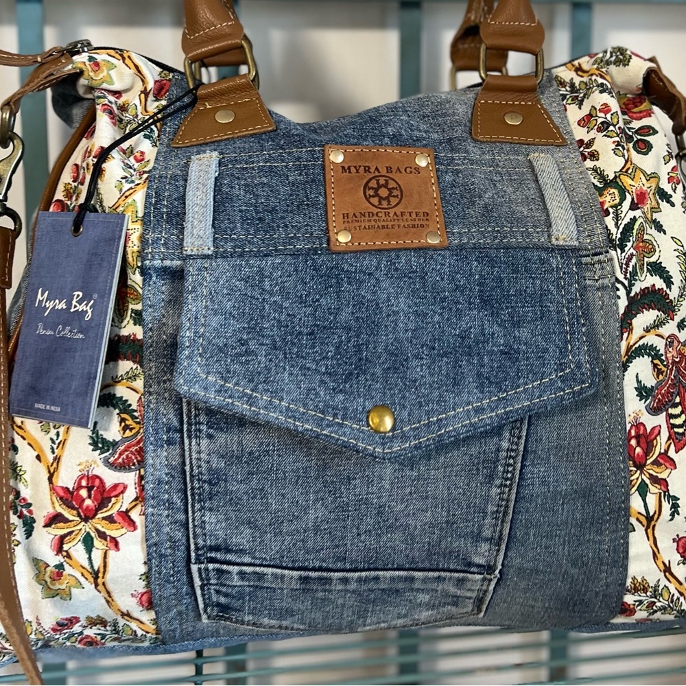 Myra - Western Denim Floral Tote Bag Boho Cowgirl Purse Vintage 90s Style - Picture 6 of 15